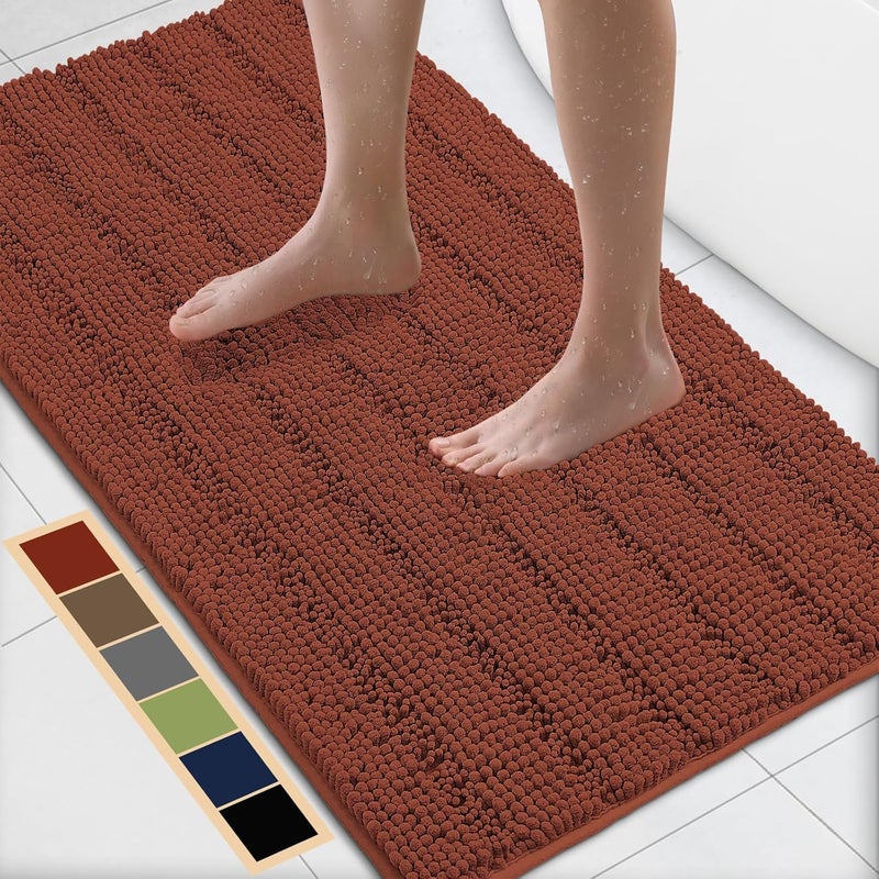 Bcoimo 44"×24" Chenille Bath Mat – Non-Slip with Backing Bath Rug Ultra-Absorbent and Machine Washable Bathroom Mat Quick-Dry Design. Ideal for Bathroom and Tub Areas - Image 1
